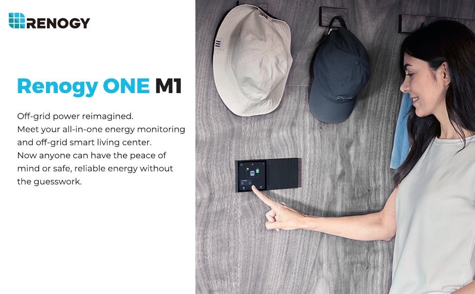 „Renogy ONE M1“ valdymo pultas su jutikliniu ekranu – valdymo ekranas ant kemperio sienos