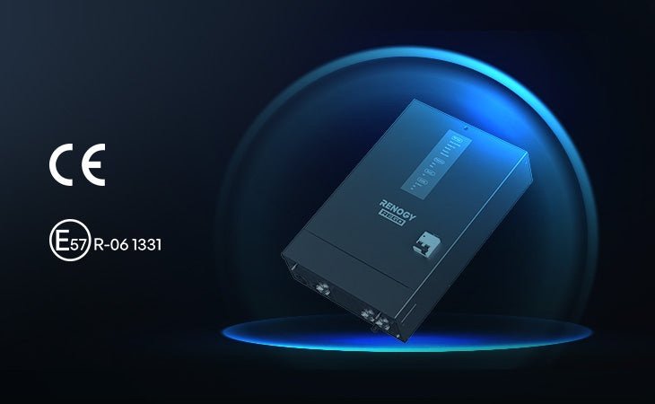 „Renogy REGO“ 3000 W 12 V inverteris su įkrovikliu – CE ir E ženklo (ECE R10) sertifikatai